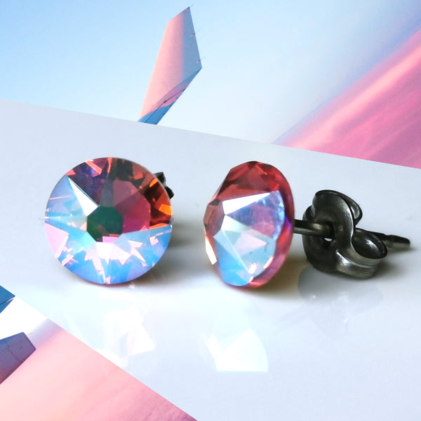 Rose Pink AB Crystal Titanium Earrings, 6.5mm